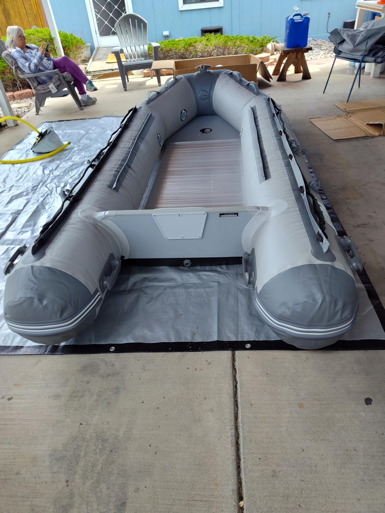 USCG Approved Inflatable Dinghy Boat, 8.2/10/10.8FT Dinghy for 2-5 Persons | Heavy-Duty 1100D PVC Fishing Boat with 5HP 10HP 15HP Outboard, Aluminum Floor & Oars, Wooden Bench Seats for Adults customer photo 1