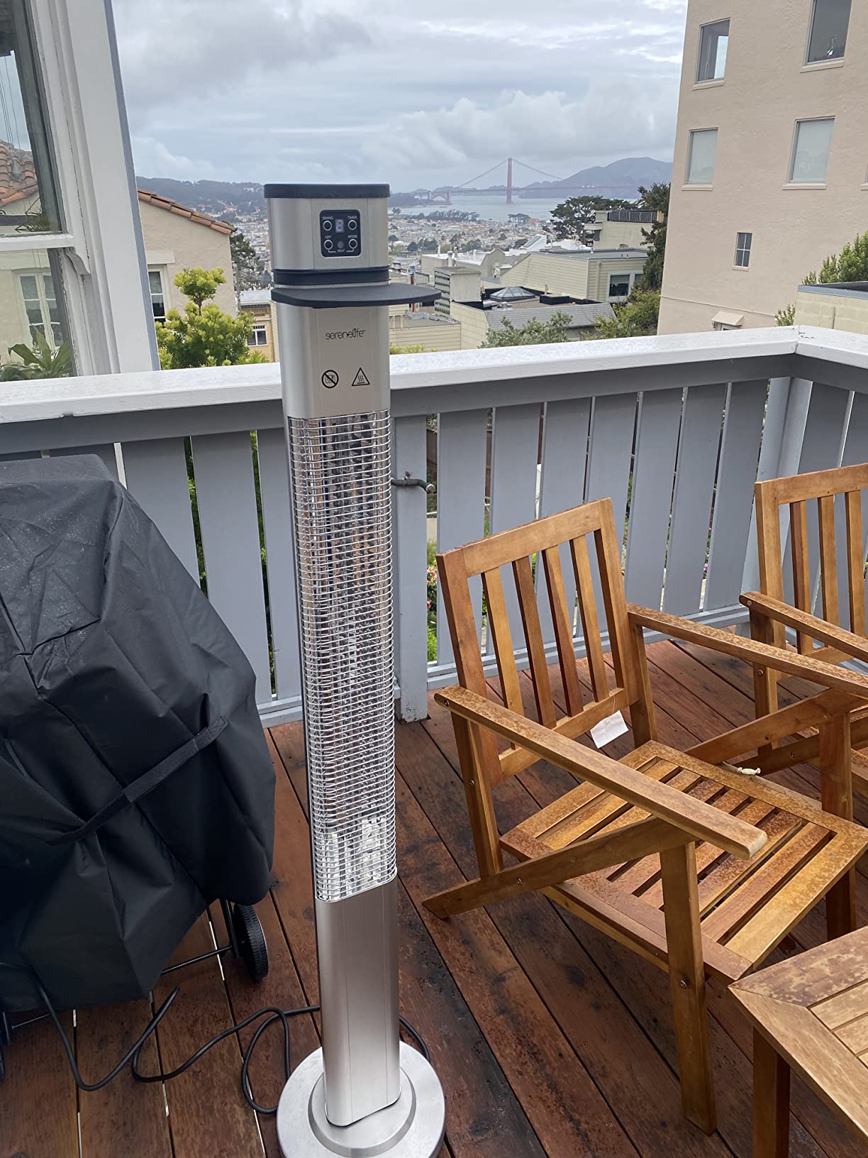 SereneLife Outdoor Electric Patio Heater - 900W Infrared Heater with Remote, Aluminum Reflector, Waterproof Design, IP65 Approved, Quiet Operation, Standing Porch Heater for Patio & Backyard customer photo 2