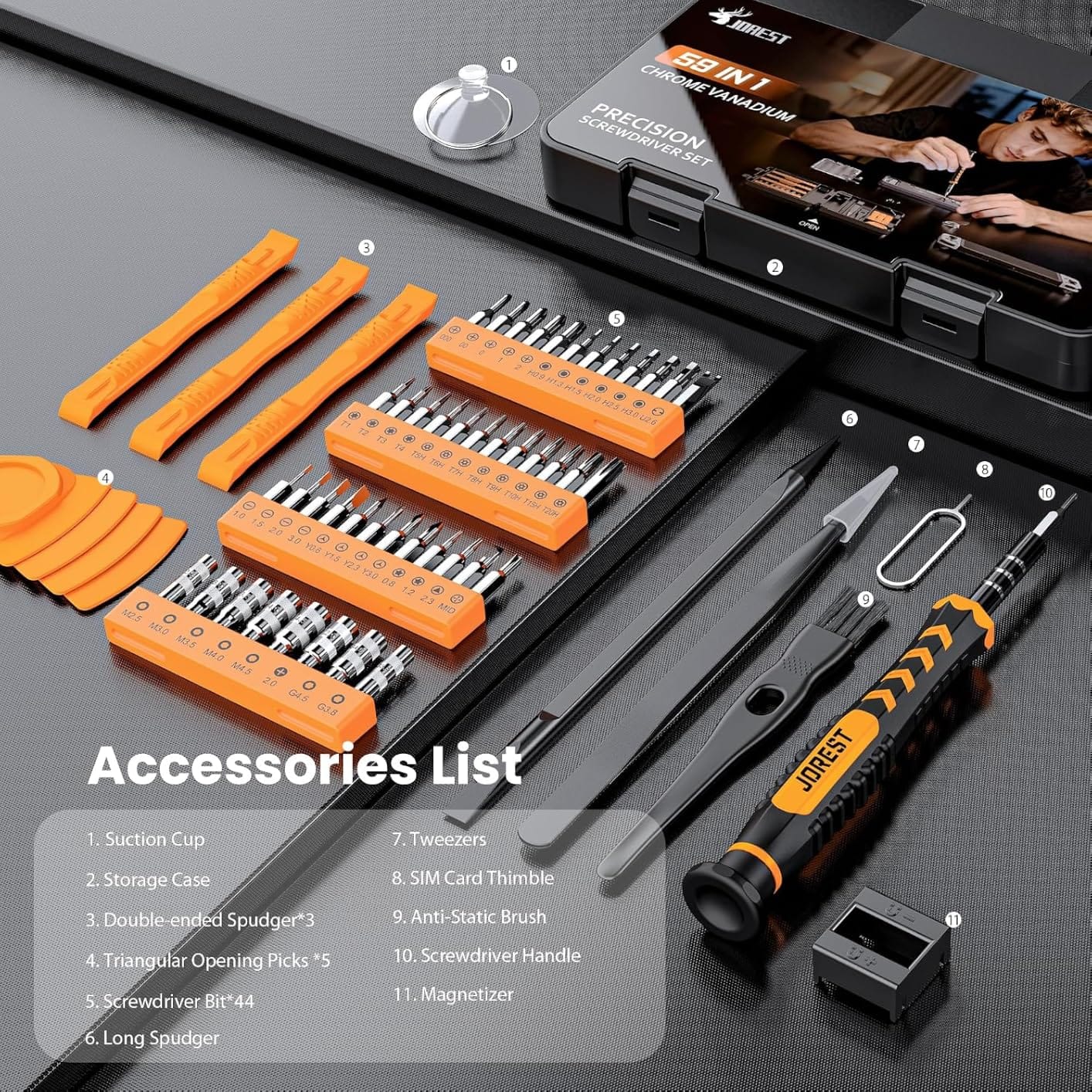 JOREST 59Pcs Small Precision Screwdriver Set with Torx T5 T6, Mini Tool Kit | Magnetic Electronic Repair Tool Kit for Macbook, Computer, Laptop, Phone, PS5, Xbox, Switch, Eyeglasses, Watch, Ring Doorbell customer photo 1