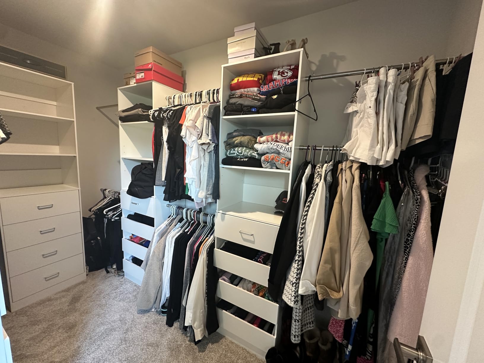 Aheaplus Closet System, 4-9Ft Closet Organizer with 4 Wooden Drawers, White | Wood Closet Organizer System with Tower, Walk-in Closet Organizer Wardrobe Clothes Rack with 4 Hanging Rods, Garment Rack customer photo 2