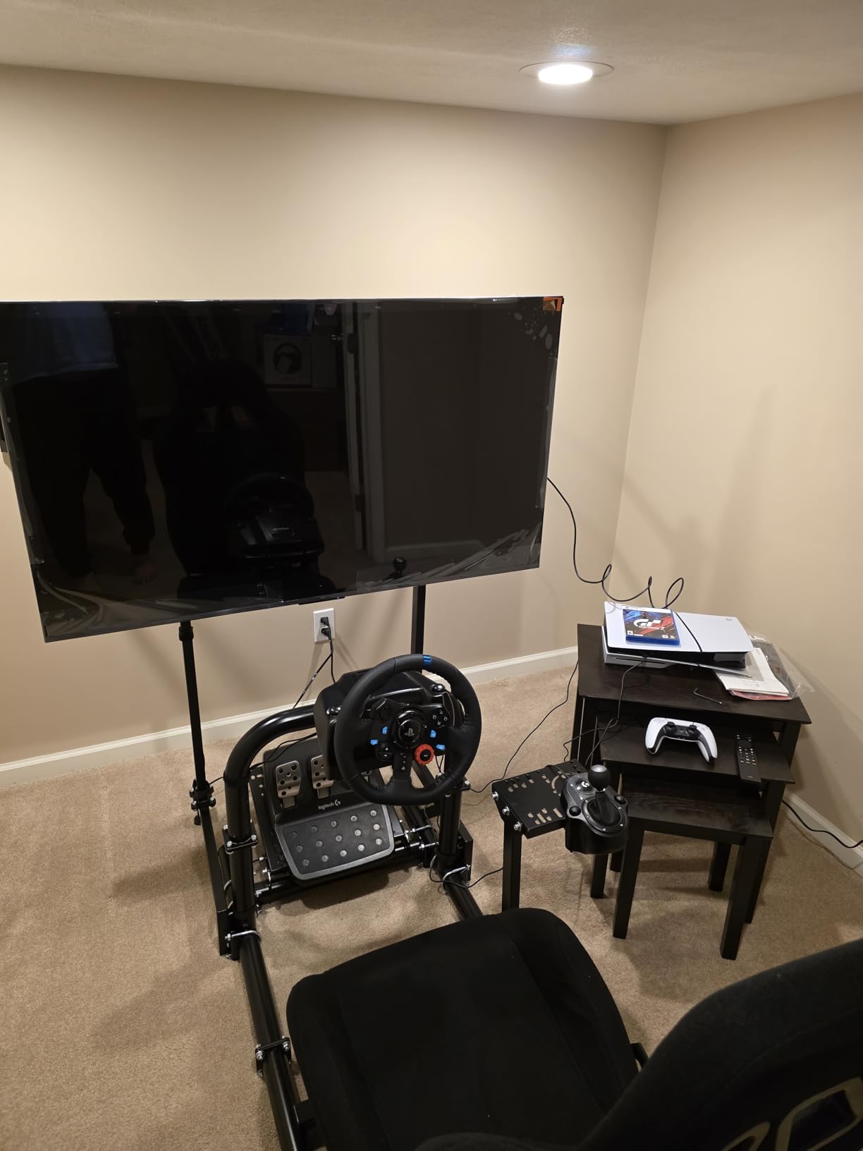 Dardoo Racing Simulator Cockpit with Triple Monitor Stand and Black Seat | Fit for Logitech G29 G920 G923, for Thrustmaster T300RS, for Fanatec CSL-DD, No Steering Wheel Pedal or Shifter customer photo 2