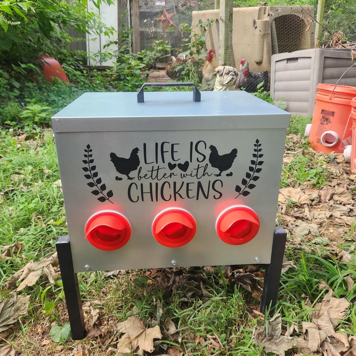 ‎Tgeyd 50LB Large Automatic Chicken Feeder - 8 Feeding Ports, No-Waste Poultry Feeder, with Adjustable Legs & Locking Lid customer photo 2