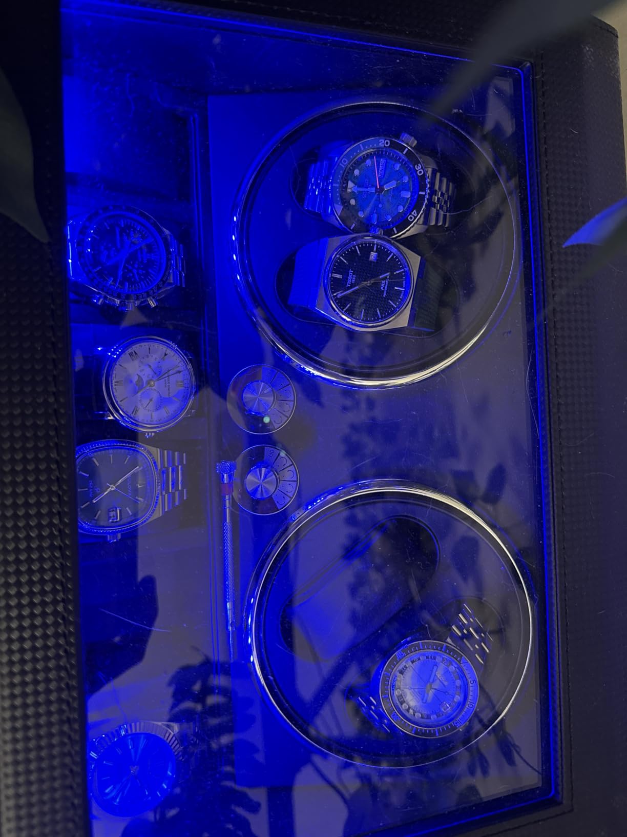 ANWBROAD Watch Winder for Automatic Watches, 4 Watch Winder | 4 Watch Rotator and 6 Extra Storages with Quiet Motor and LED Backlight Turner Carbon Fiber Shaker 4 Rotating Modes UJWW002F customer photo 1