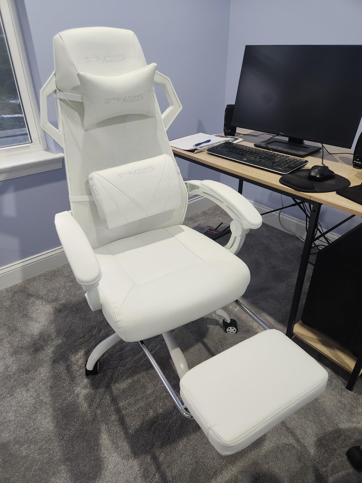 GTPLAYER Gaming Chair, Computer Chair with Mesh Back, Ergonomic Game Chair with Footrest, Reclining Game Chair with Adjustable Headrest and Lumbar Support for Gaming and Office (White) customer photo 2