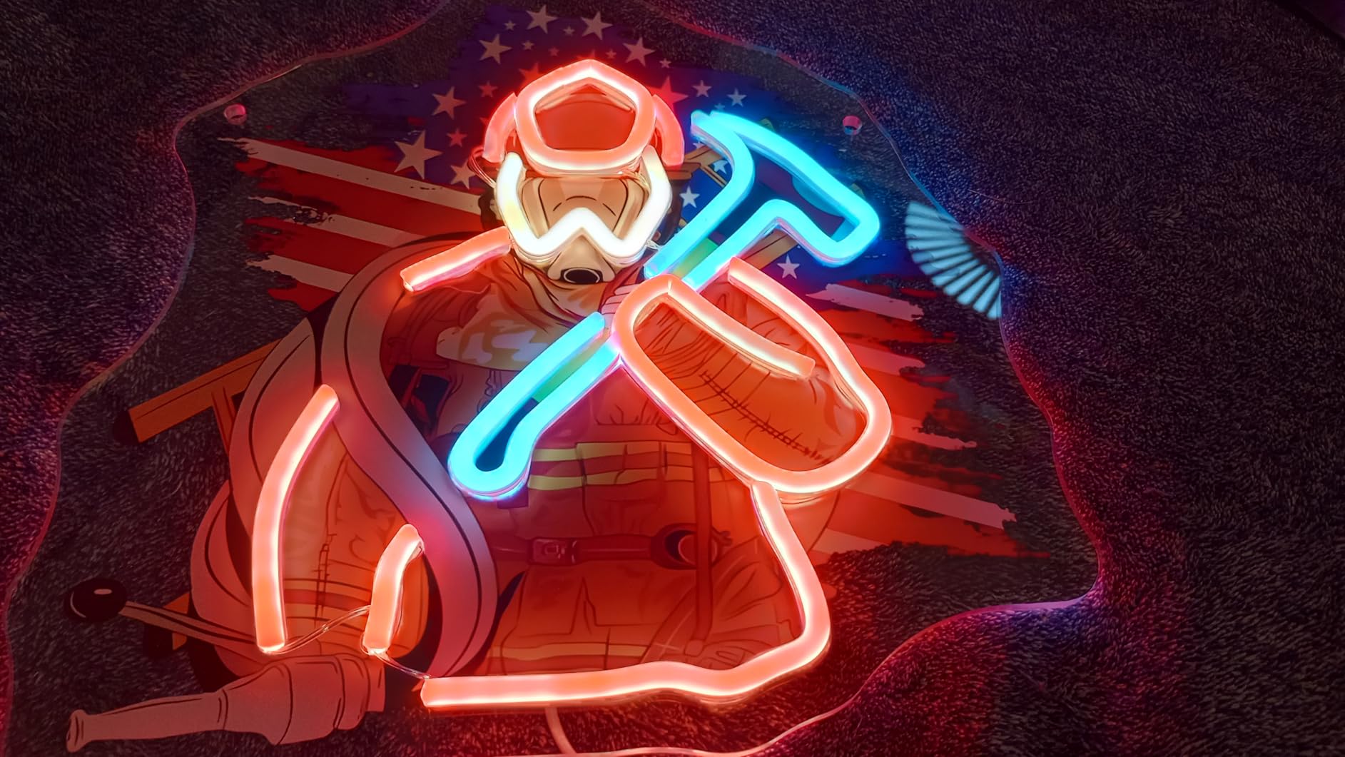 Mutank Firefighting Helmet Neon Sign, Pop Art Neon Light USB Powered LED Dimmable, for Hero Wall Decor Man Cave Firefighting Sign Wall Decor art, Firefighting Gift(12.9 * 11.8 In) customer photo 1