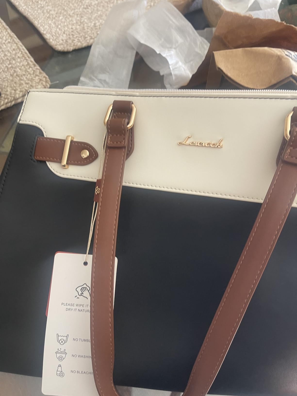 LOVEVOOK Laptop Tote Bag for Women Work, Teacher Tote Bag with Large Cup Holder, Waterproof Leather Computer Bag customer photo 1