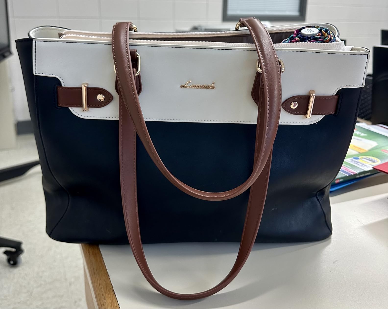 LOVEVOOK Laptop Tote Bag for Women Work, Teacher Tote Bag with Large Cup Holder, Waterproof Leather Computer Bag customer photo 2