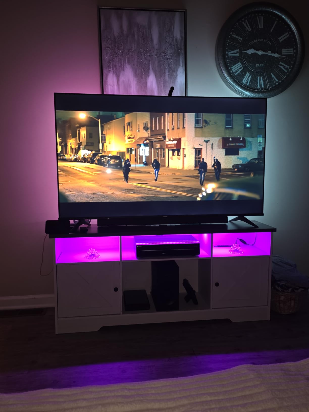 Casaottima TV Stand for 65 Inch TV, Entertainment Center, White | Farmhouse Entertainment Center, Power Outlet & LED Light, Storage Cabinets, Media Furniture for Living Room, Bedroom customer photo 2