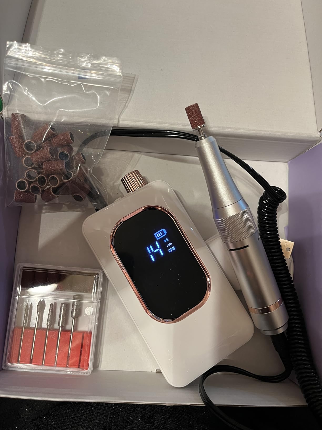 Professional Electric Nail Drill 45000RPM, Portable Nail File for Acrylic Gel Nails, Cordless Rechargeable Salon-Grade Ultra Power Nail Drill Kit customer photo 2