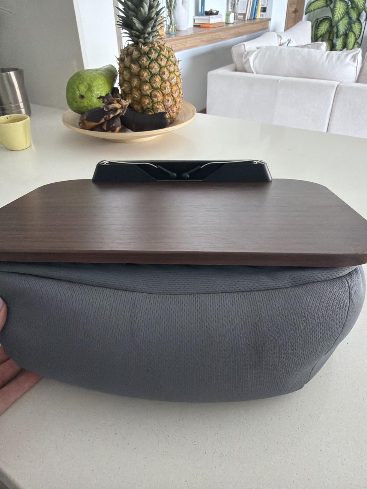 Viozon Lap Book Pillow Stand with Storage, Adjustable Beanbag Reading Pillow with Dark Wood Panel, Multi-Angle Book Holder for Hands-Free Reading in Bed or Sofa, Book Lover Essential customer photo 2