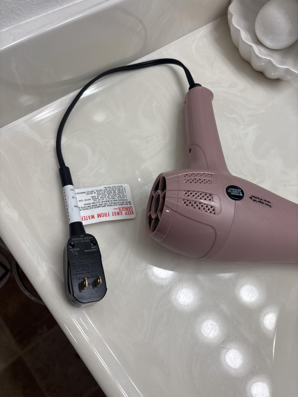Conair Hair Dryer with Diffuser & Concentrator, 1875W, Matte Light Pink | Blow dryer with ionic tourmaline technology, 3 heat settings, and 2 speed options to efficiently style all hair types customer photo 2