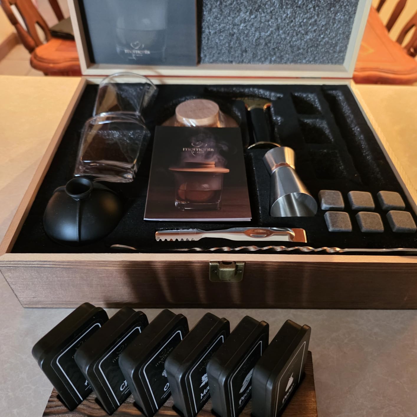 Premium Whiskey Smoker Kit - Wooden Gift Box with Torch, Smoker Lid, Square Glasses, Leather Coasters, 6 Wood Chips with Tray, Whiskey Stones, Ice Molds, Mixing Tools & Instructions customer photo 2