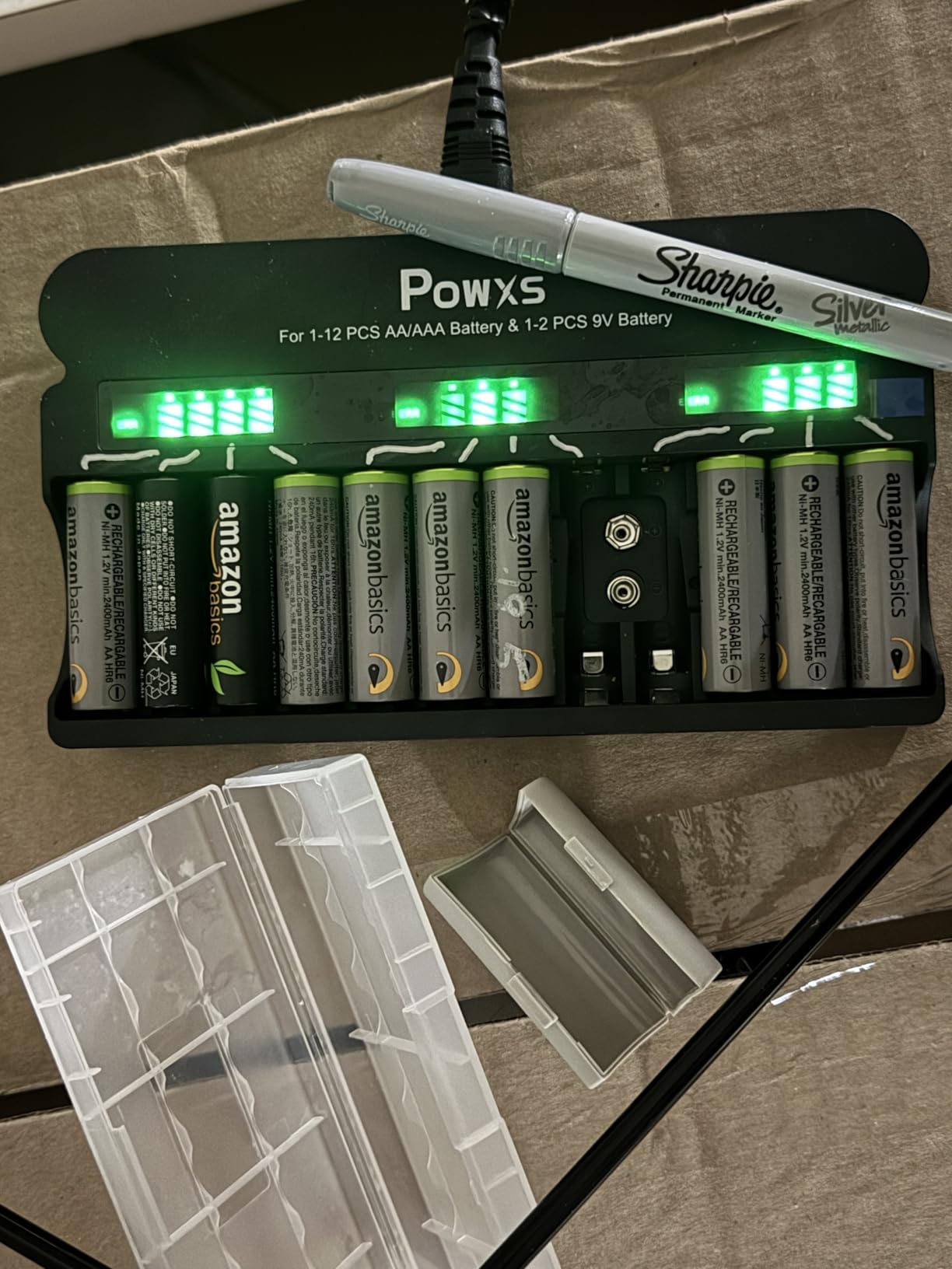POWXS 12-Bay AA AAA 9V Ni-MH/Ni-CD Smart Battery Charger | 12-bay independent mixed charging, LCD display ,AA/AAA/ 9V batteries,Advanced Safety Protections,toys, remotes, flashlights customer photo 2