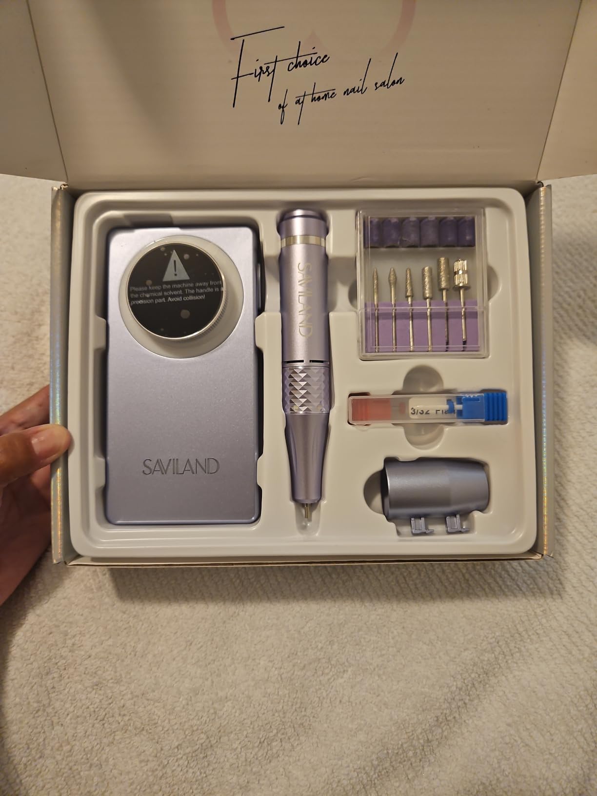 SAVILAND Nail Drill Professional 40000RPM 30S Fast Removal for Acrylic Nail | Low noise running, 4000mAh battery Long-Lasting, Complete drill bit set, Salon&mobile tech use, LCD display, Gradient Purple customer photo 2