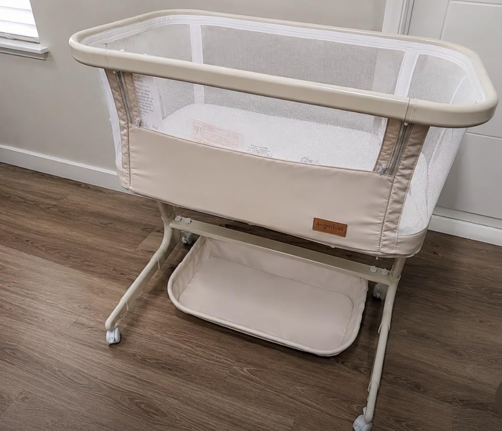 ANGELBLISS Electric Baby Bassinet, Auto Rocking Bedside Sleeper, 6 Heights with Mattress, Beige customer photo 1
