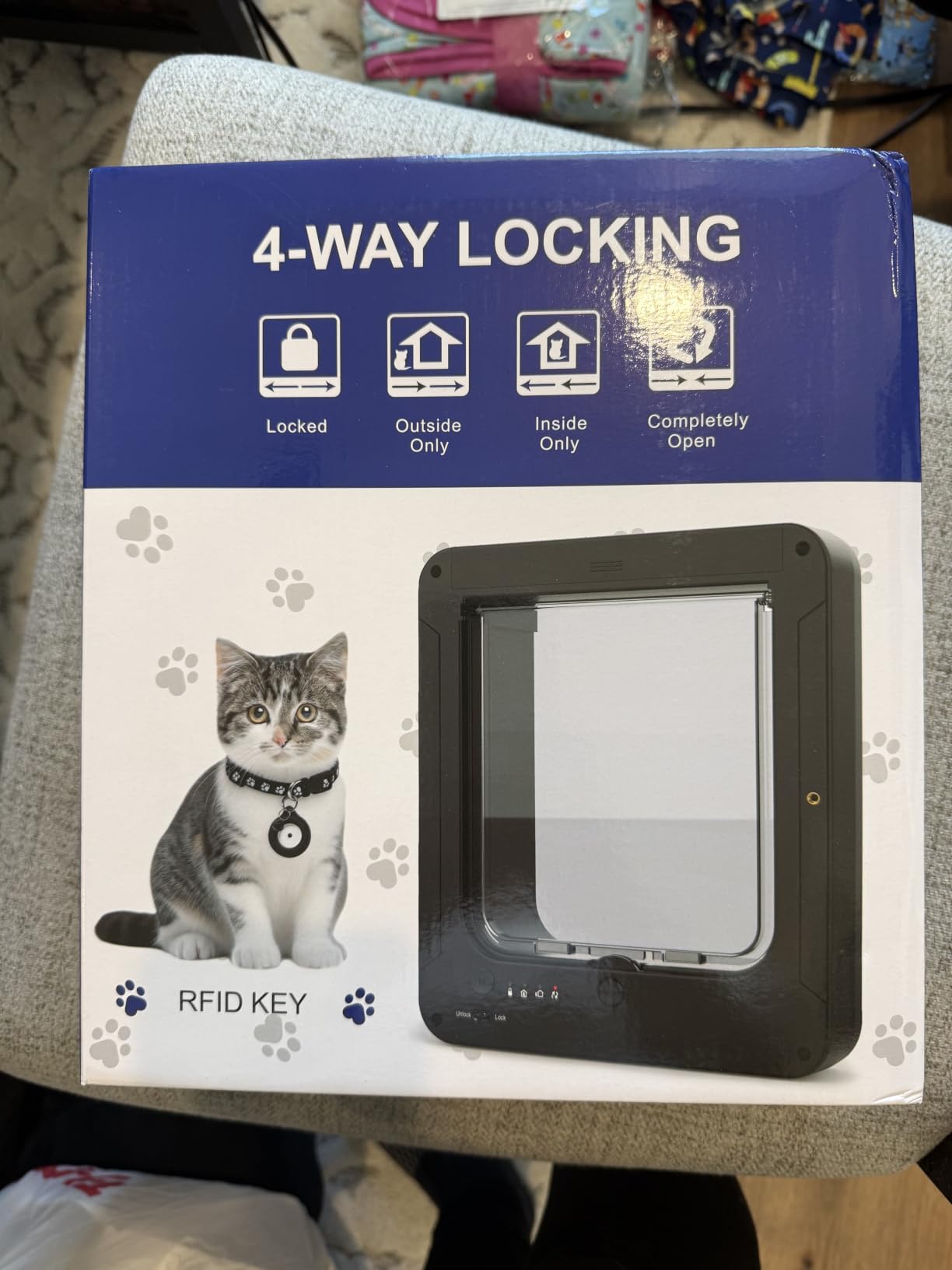 Smart Cat Door with 4 Collar Sensor Key, RFID Cat Door Collar Activated with Remote Control, 4 Way Locking Cat Flap Automatic Pet Door Interior & Exterior (White) customer photo 2