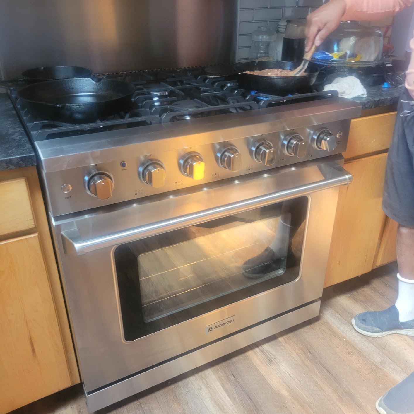 AAOBOSI 36 Inch Front Control Gas Range Oven with 6 Cooktop Burners, 6 Cu. Ft 78000 BTU Convection and Self Clean, Freestanding Heavy Duty Gas Range Stove with Halogen Light,Large Capacity customer photo 1