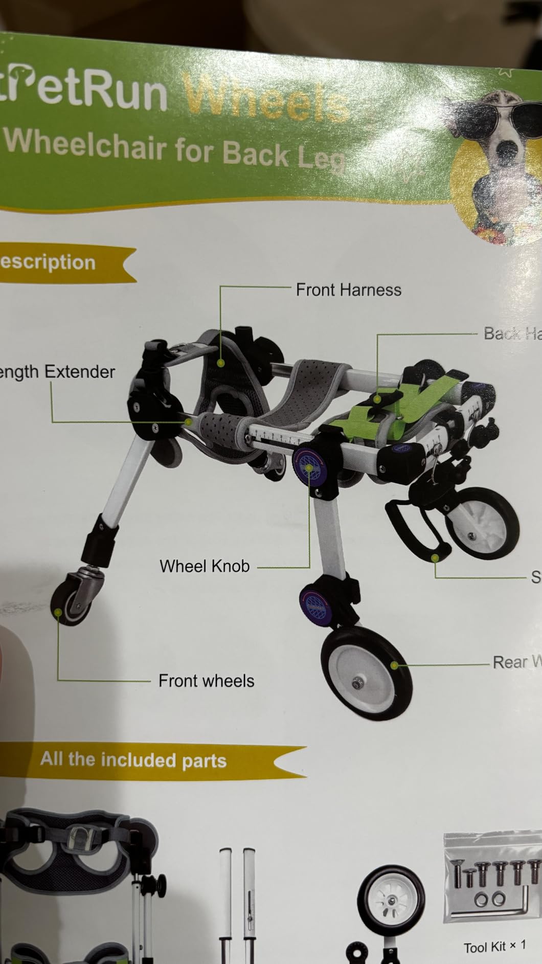 Dog Wheelchair 4 Wheels Adjustable, Full Body Support Dog Cart for Front & Rear Legs, Lightweight Mobility Aid for Small Dogs customer photo 1