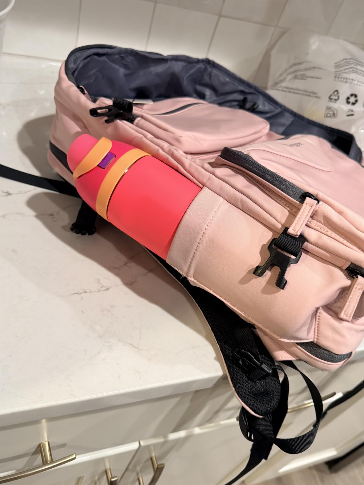 Taygeer TSA Approved Under Seat Backpack, 35l College Backpack for Women | Personal Item Bag for Airplanes Fits 15.6 Inch Laptop, Travel Bag with Water Bottle Pocket & Shoe Pouch, Khaki White customer photo 2