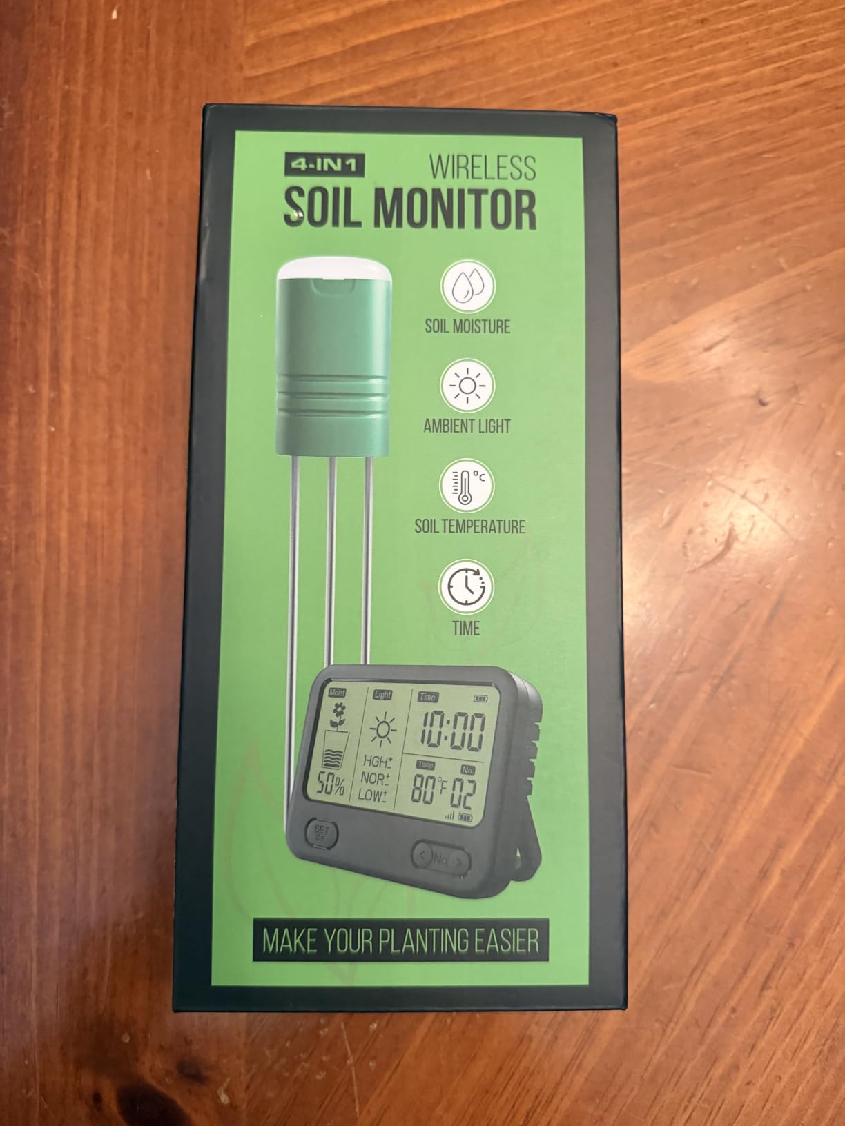 Soil Moisture Meter for Plants,4-in-1 Wireless Soil Tester,Soil Thermometer/Moisture/Sunlight Time,Large Screen,Indoor/Outdoor Plant Water Meter,Garden Soil Test Kit for Lawn,Farm,Houseplants customer photo 1