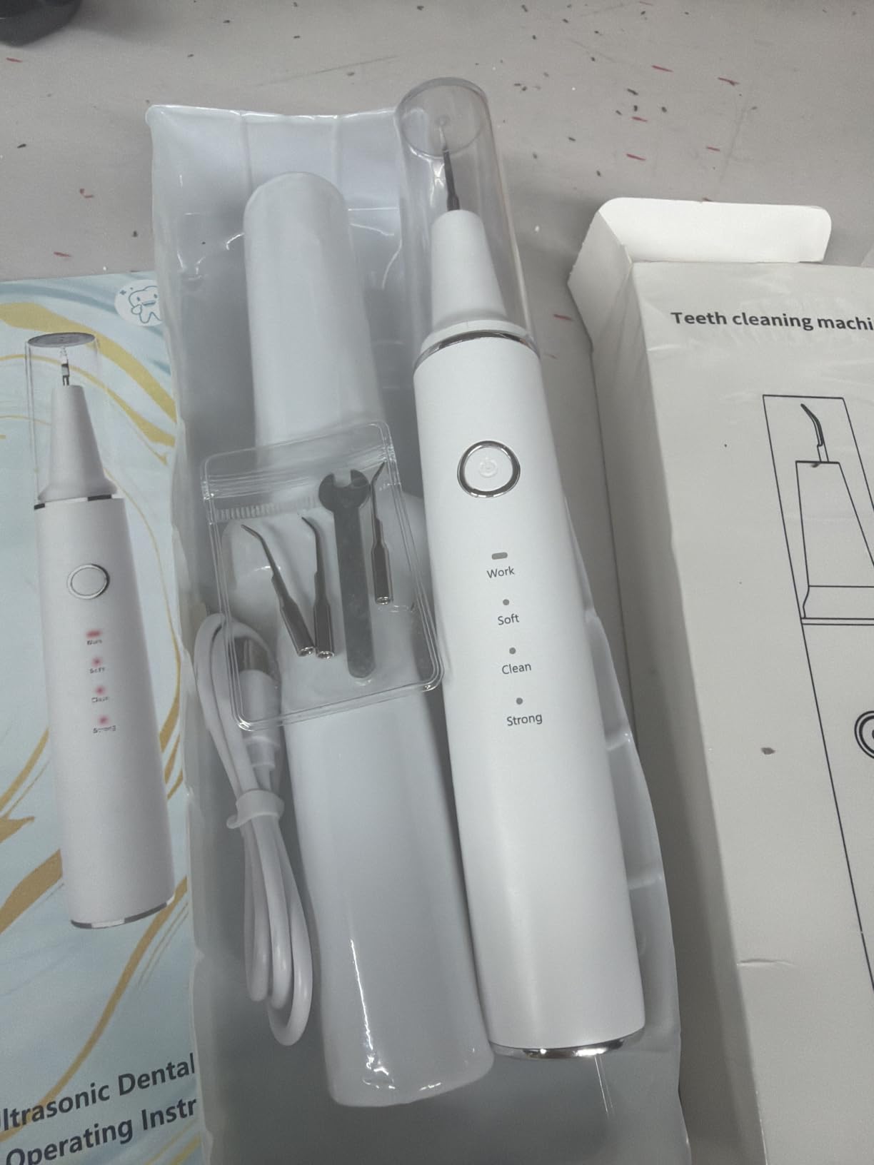 Dog Teeth Cleaning Kit, Ultrasonic Dog Plaque and Tartar Remover | Contact-Activated Pet Dental Care Tool with 3 Modes, 4 Heads, LED Light, IPX6 Rechargeable Dog Cat Teeth Cleaner - White customer photo 2