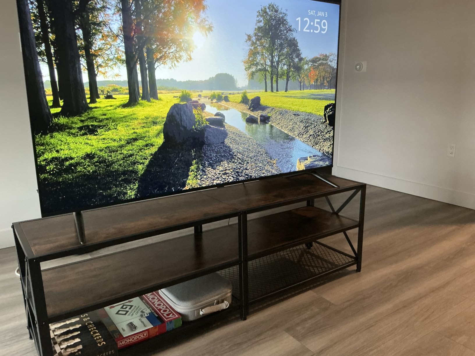 VASAGLE TV Stand for 80-Inch TVs, Mid Century Entertainment Center with Storage, Fluted Sliding Doors, Media Console Table for Living Room, Bedroom, Sand Brown ULTV634K201 customer photo 1