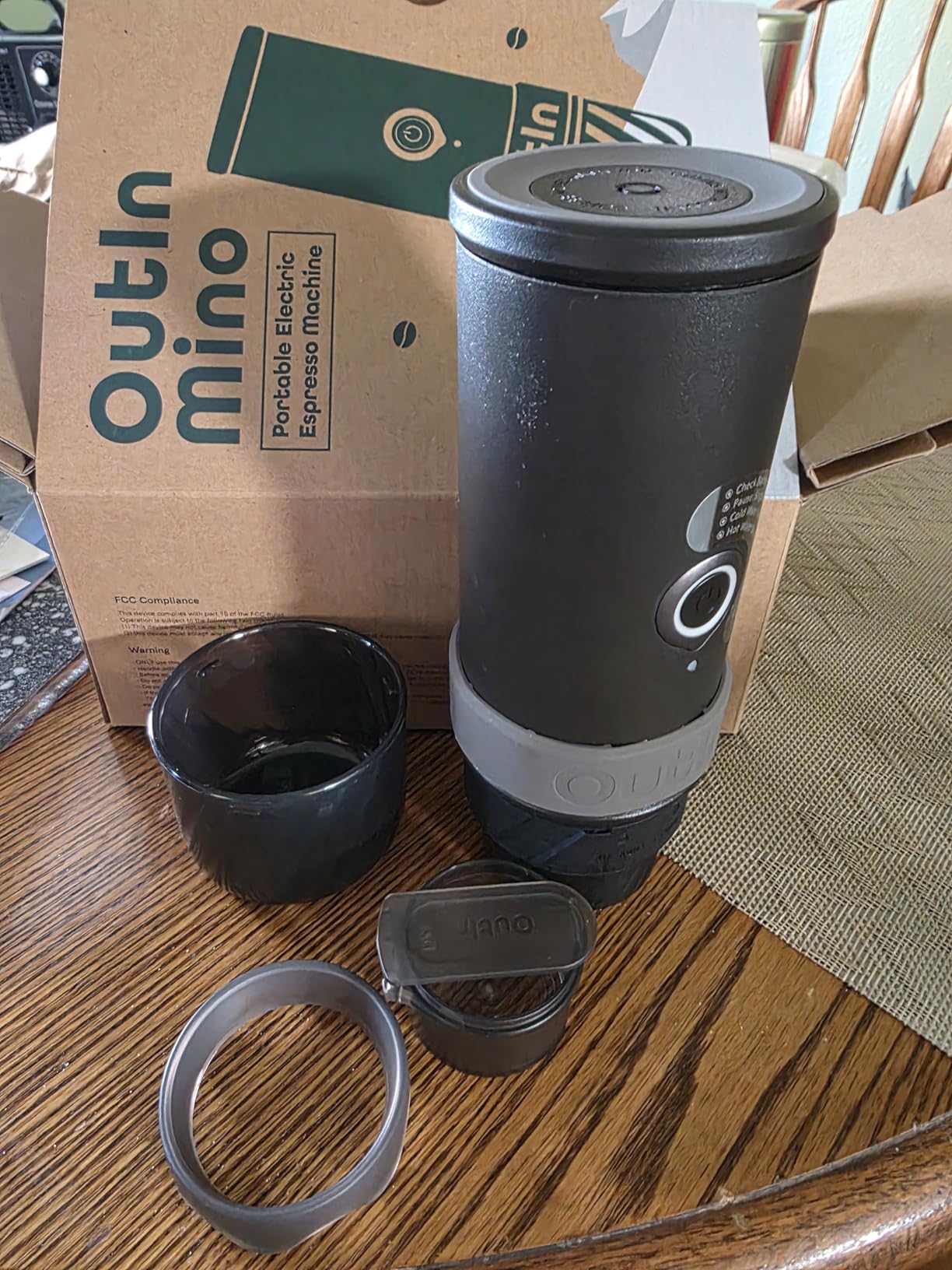 OutIn Mino Portable Electric Espresso Machine for Travel with Self-Heating | Mini Camping Coffee Maker, Pocket-Sized Coffee Machine, Ground Coffee & NS Capsule Adapter for Adventure, Tundra Brown customer photo 1