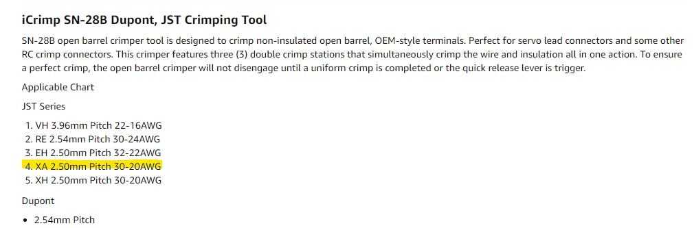 iCrimp SN-28B Dupont Crimping Tool for 3.96mm, 2.54mm, 2.5mm Pitch Dupont, JST XH VH Connectors, AWG 18 to 28 customer photo 1