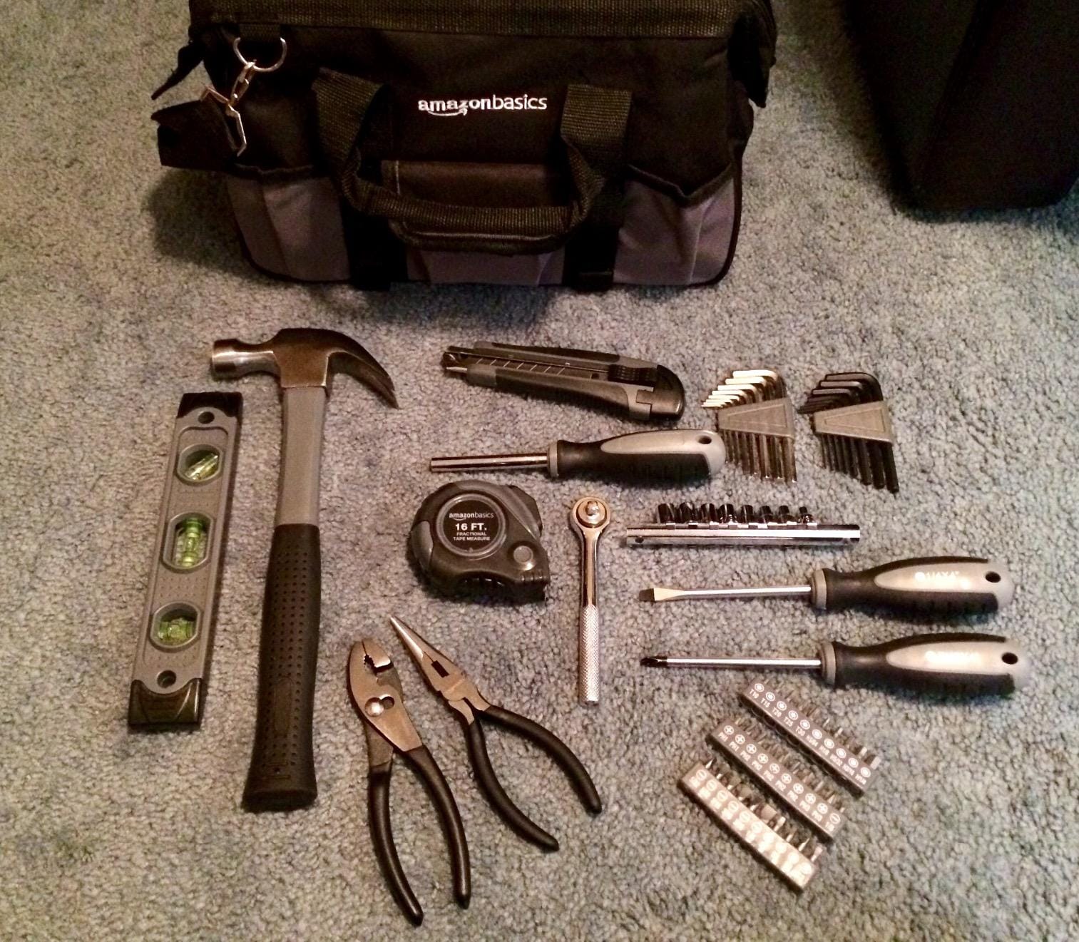 Amazon Basics 65 Piece Home Repair Tool Kit Set With Carrying Bag, Hand Tools, Socket Set, SAE and Metric, Silver, Black customer photo 2
