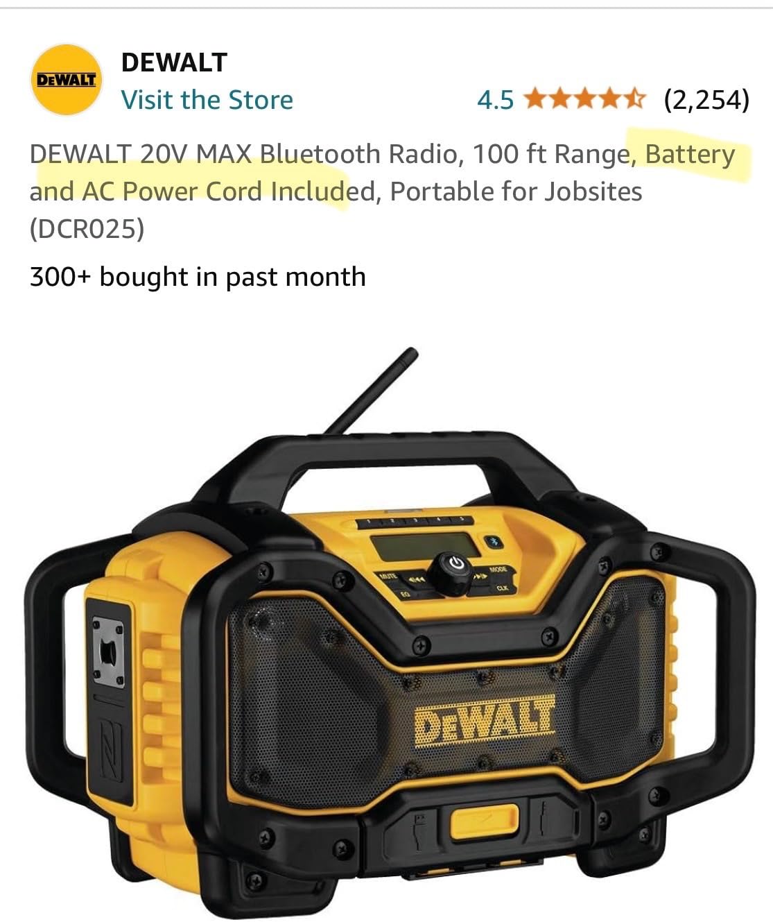 DEWALT 20V MAX Bluetooth Radio, 100 ft Range, Portable for Jobsites (DCR025) customer photo 2