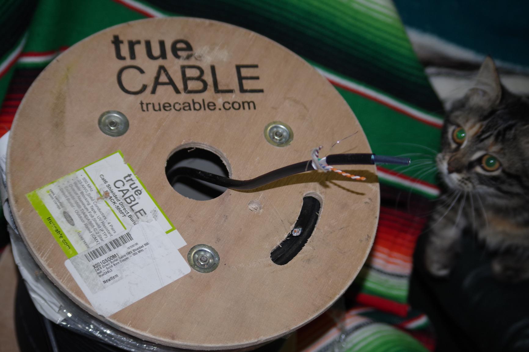 TRUE CABLE Cat6 Direct Burial Outdoor Bulk Ethernet Cable, Shielded F/UTP, 500ft, Black, 23AWG Solid Bare Copper, Heavy Duty Outdoor, OSP Jacket, Waterproof, UV, 550MHz, PoE++ 100W (4PPoE) customer photo 1