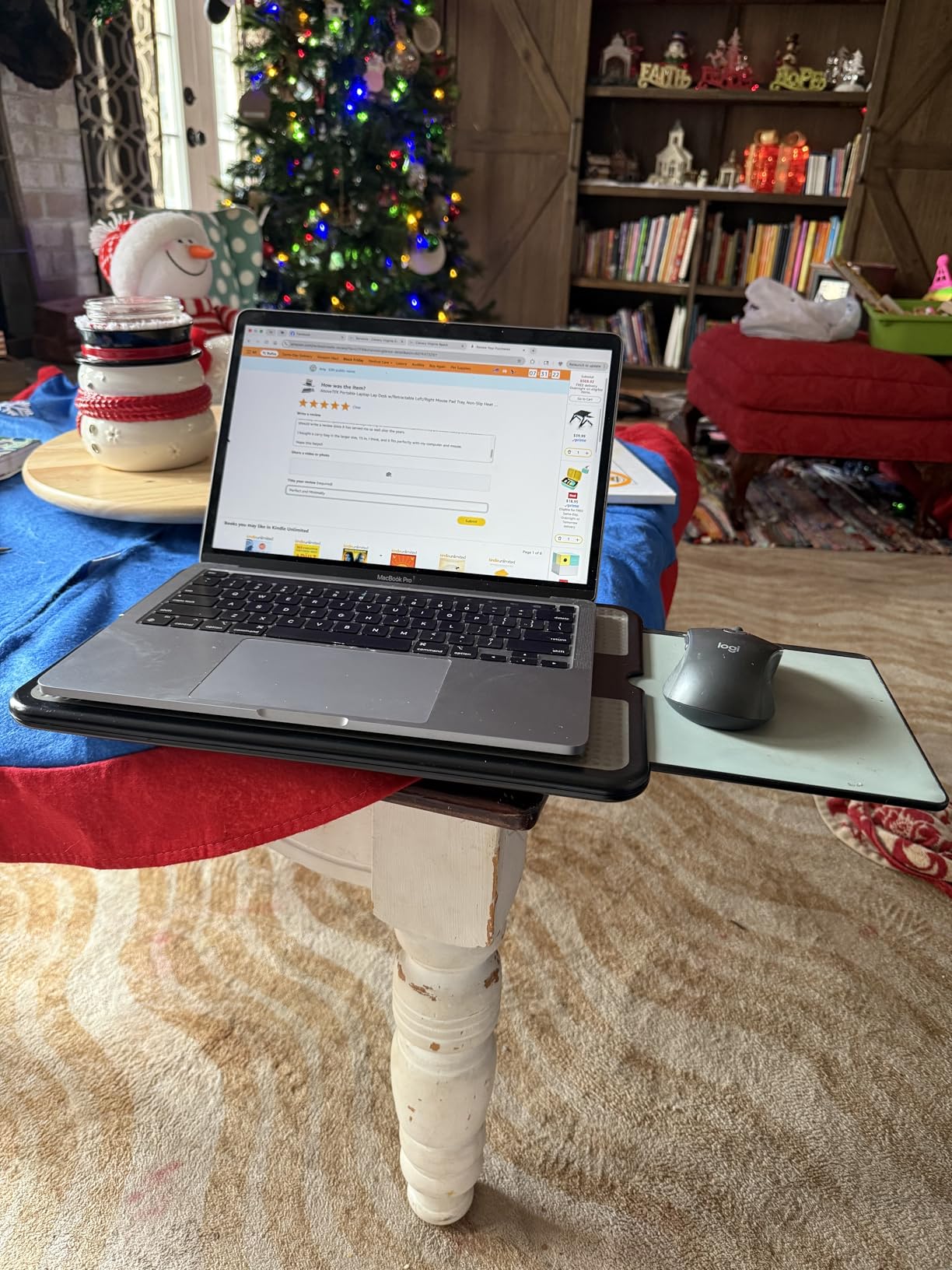 AboveTEK Portable Laptop Lap Desk w/Retractable Left/Right Mouse Pad Tray, Non-Slip Heat Shield Tablet Notebook Computer Stand Table w/Sturdy Stable Work Surface for Bed Sofa Couch or Travel customer photo 1