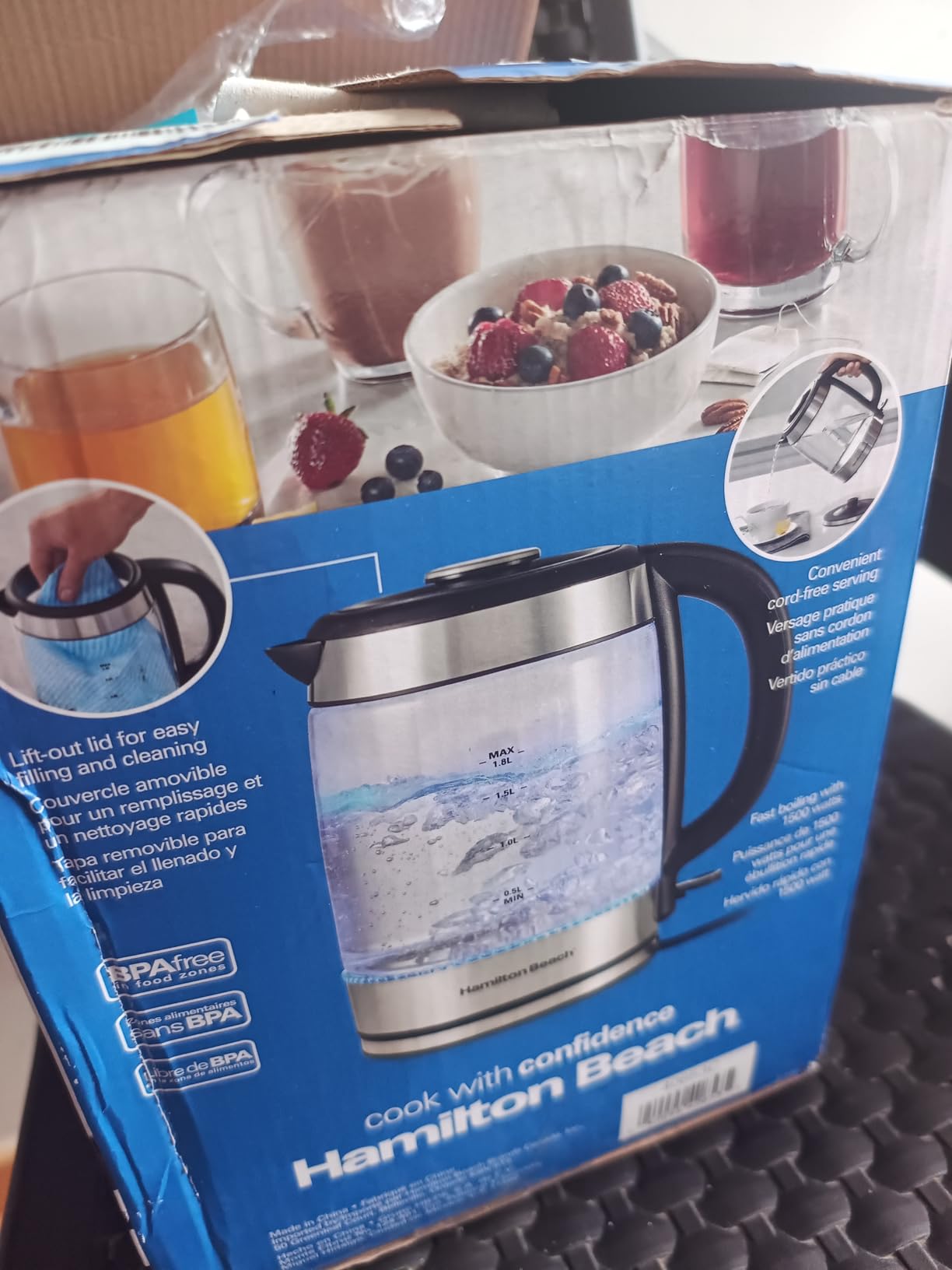 Hamilton Beach 1 Liter Electric Tea Kettle, Water Boiler & Heater | Fast Boiling 1500 Watts | BPA Free | Cordless Serving | Auto-Shutoff & Boil-Dry Protection | Blue LED | Clear Glass customer photo 2