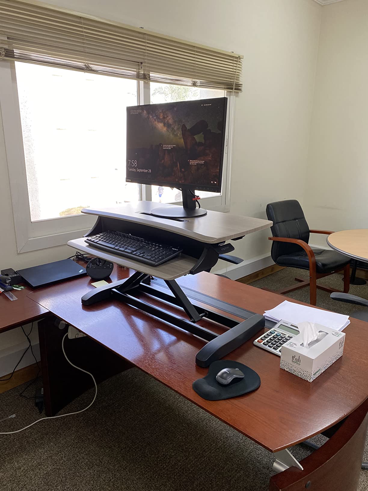 Ergotron – WorkFit-Z Mini Small Standing Desk Converter, Laptop Sit Stand Desk Riser for Tabletops and Home Office – 31 Inch Width, Grey Woodgrain customer photo 1