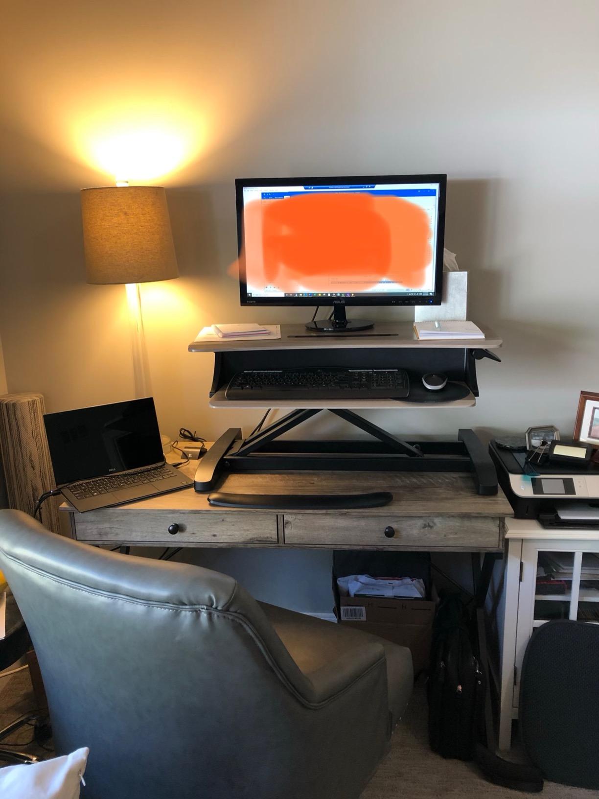 Ergotron – WorkFit-Z Mini Small Standing Desk Converter, Laptop Sit Stand Desk Riser for Tabletops and Home Office – 31 Inch Width, Grey Woodgrain customer photo 2