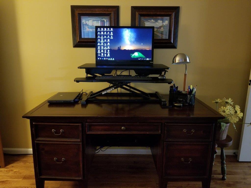 Flexpro Hero Corner Standing Height Adjustable 37 inch Desk Converter, for Cubicles & L-Shaped Desks, 2 Level Sit to Stand Workspace with Keyboard Shelf & Monitor Riser, (Black, 37 x 18 x 4.5 to 20) customer photo 1