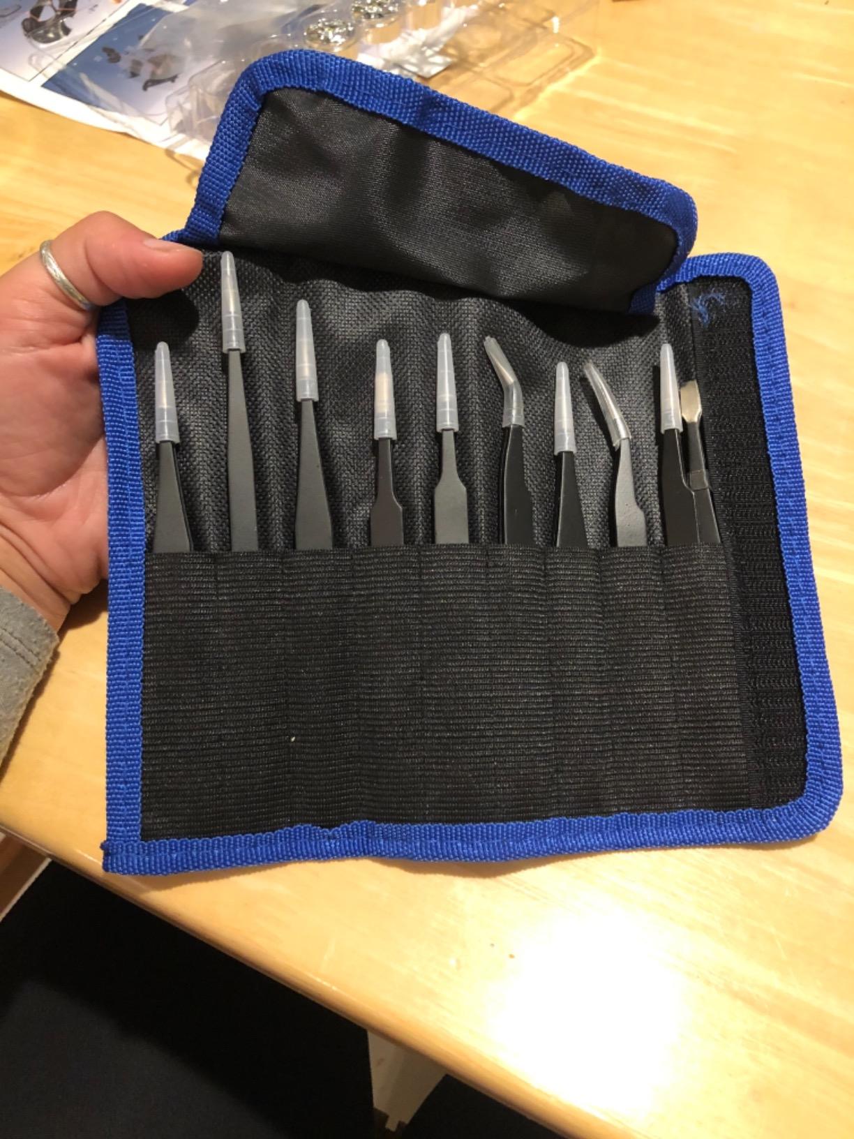 Tweezers Precision Set,Easily Life 10pcs ESD Tweezers Set, Anti Static Stainless Steel Anti Magnetic Tweezers Set with Storage Bag for Craft,Electronics Repair,jewelry repair,Laboratory Work,etc customer photo 2