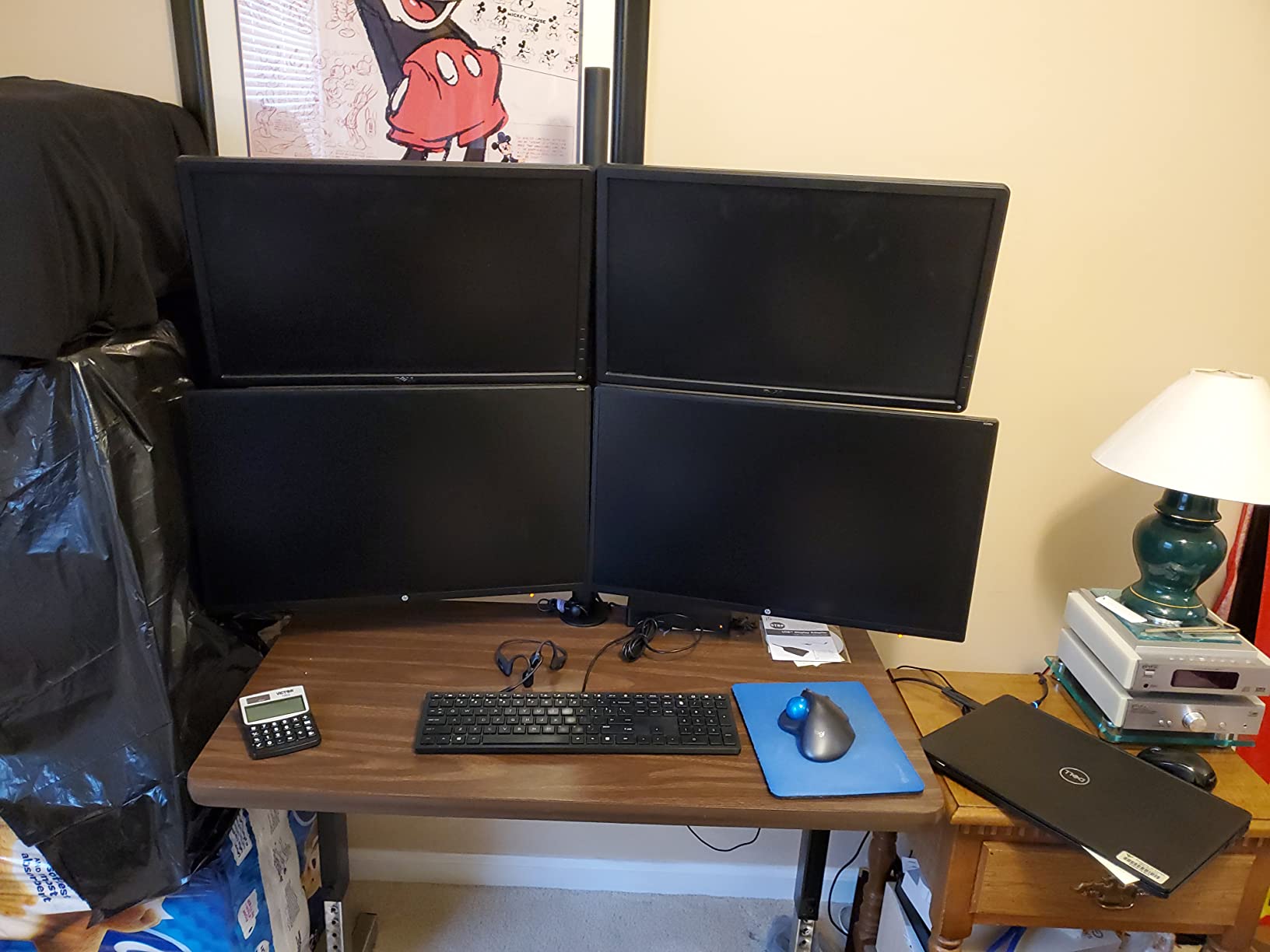 HUANUO Quad Monitor Mount for 13-32 Inch Screens, 4 Monitor Stand with Larger Base, Holds 22 lbs per Arm, Fully Adjustable Stacked Mount, Tilt Swivel Rotation, VESA 75x75/100x100mm, Cable Management customer photo 1