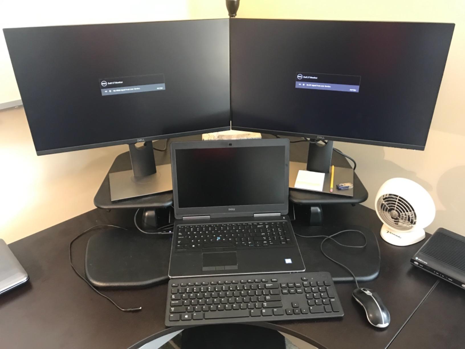 Vari - VariDesk Cube Corner 36 - Cubicle Standing Desk Converter for Dual Monitors - Home Office Desk with 11 Height Adjustable Settings, Spring-Assisted Lift, Weighted Base - Fully Assembled, Black customer photo 1