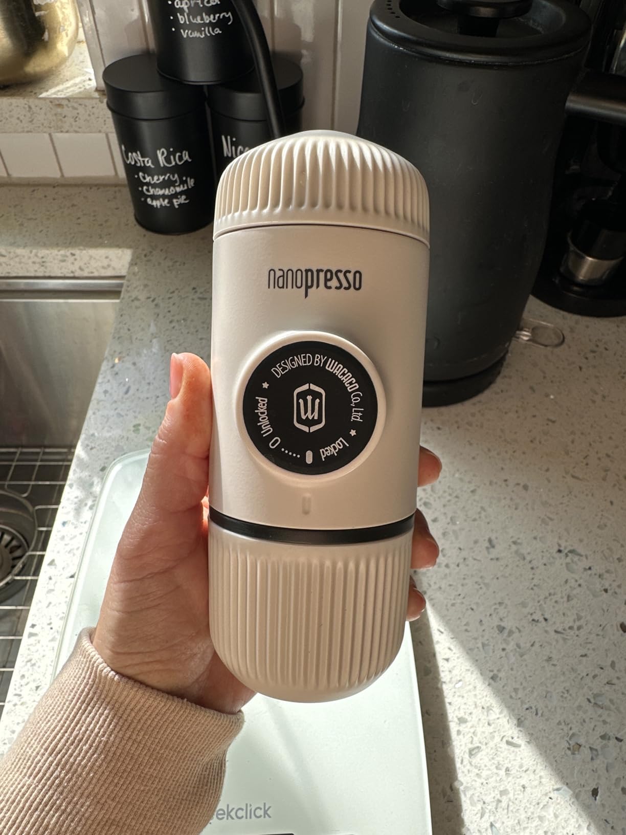 WACACO Nanopresso Portable Espresso Maker Bundled with Protective Case, Upgrade Version of Minipresso, Mini Travel Coffee Machine, Perfect for Camping, Travel and Office (New Elements Arctic Blue) customer photo 1
