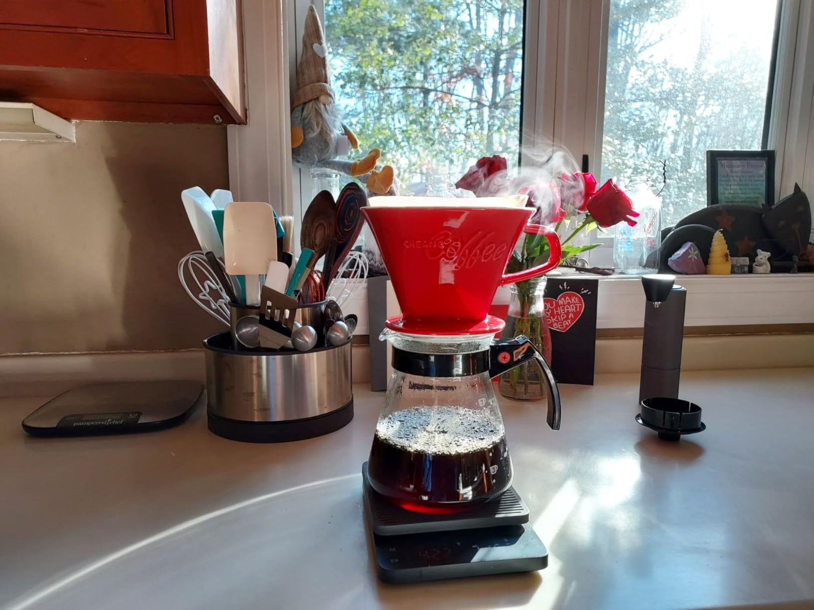 Creano XXL Porcelain Coffee Dripper Red - Ceramic Cone Brewer - Pour Over Coffee Maker - Filter Size 4 - huge and heavy quality 800gr/28oz - 6 Colours availeble customer photo 1