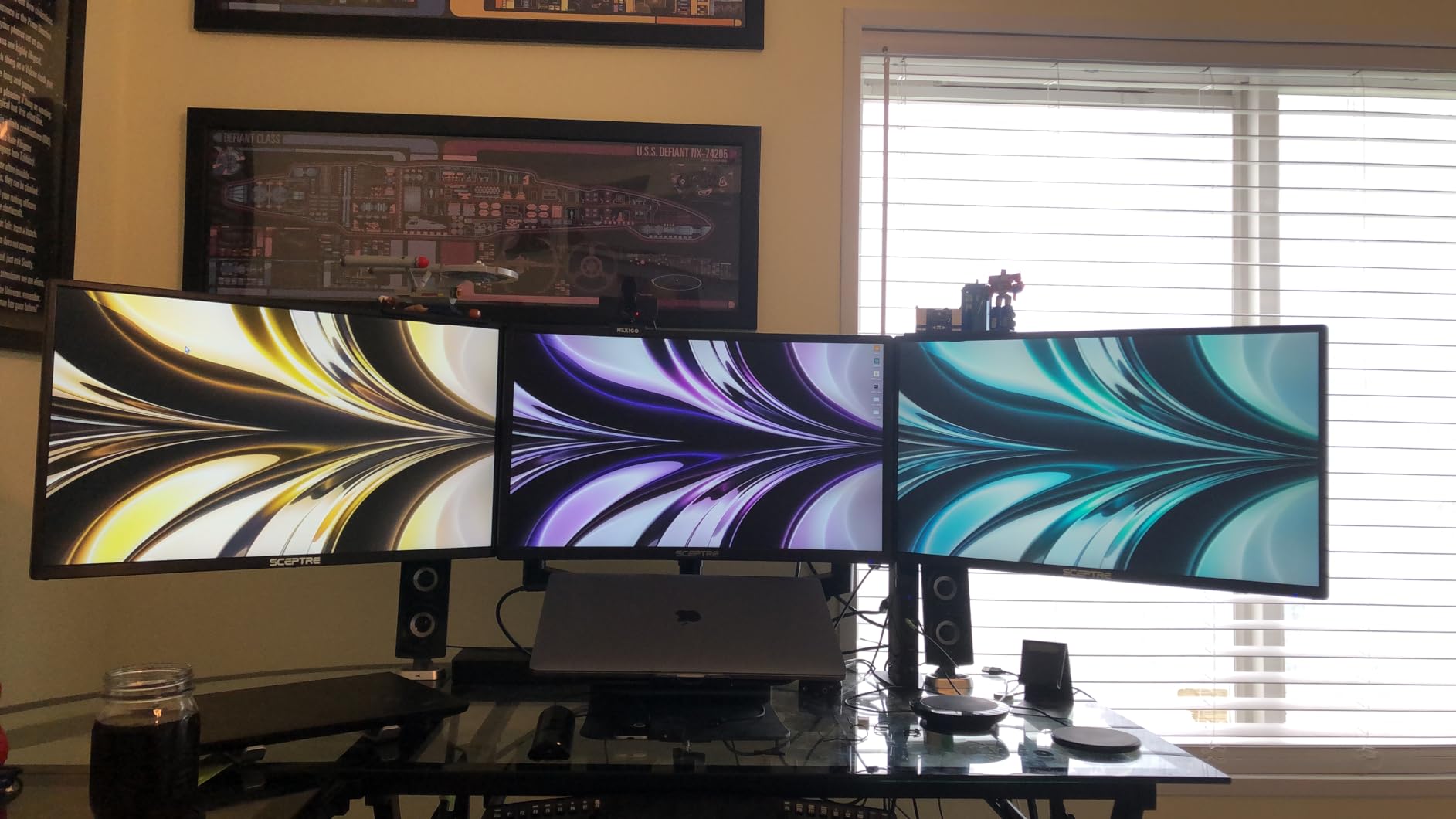 MOUNTUP Triple Monitor Stand Mount - 3 Monitors Desk Mount for Computer Screens Up to 27 inch, Triple Monitor Arm, Heavy Duty Monitors Stand, Each Arm Holds 4.4-19.8 lbs, Black customer photo 1