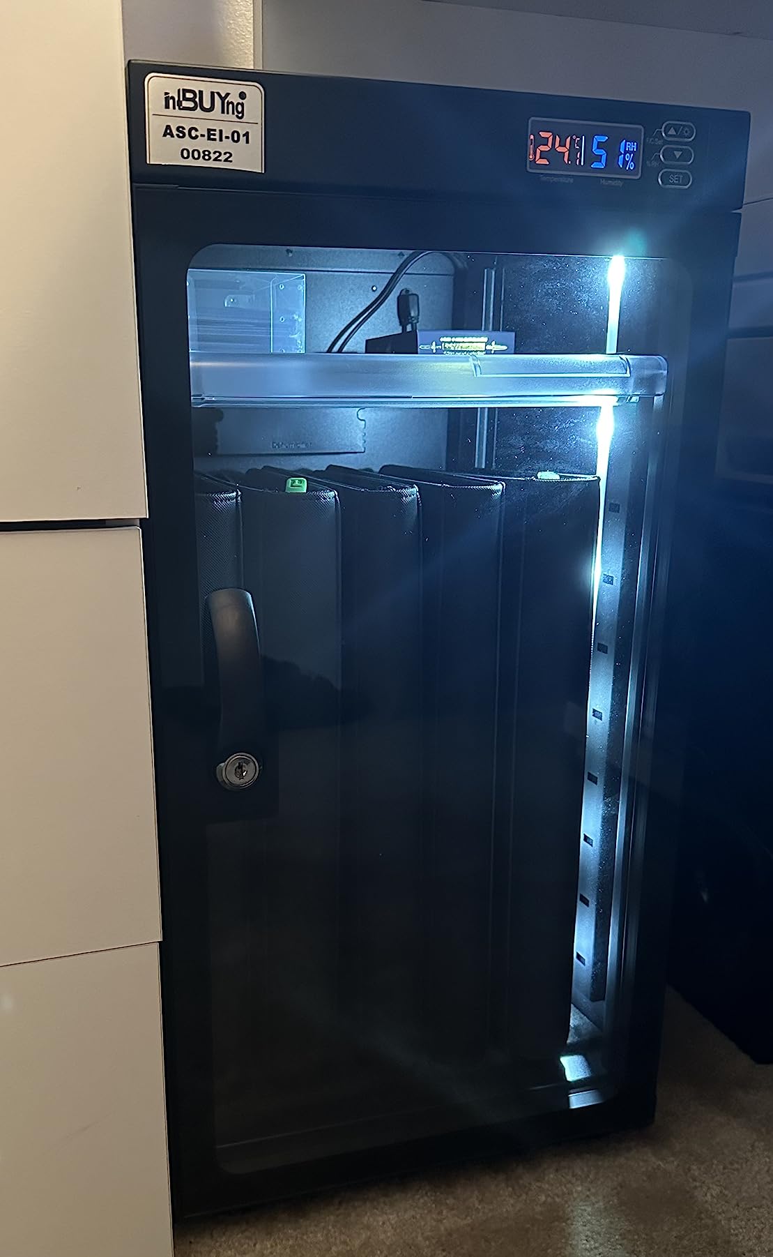 INTBUYING Camera Dry Cabinet 50L Electronic Dry Cabinet for Camera Lens Storage with Lock 4 Layers Intelligent Temperature Humidity LED Screen Noiseless customer photo 2