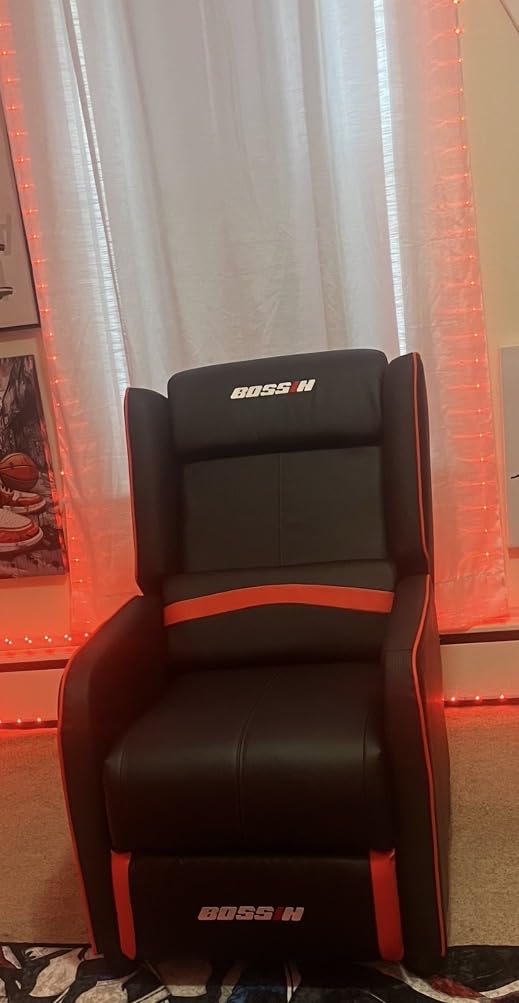BOSSIN 400lbs Big and Tall Gaming Recliner Chair, PU Leather Seating, Blue | Heavy-duty Support Racing-Style Sofa Seating, Modern Ergonomic Lounge for Home Theaters, Comfortable living Room Chair customer photo 1