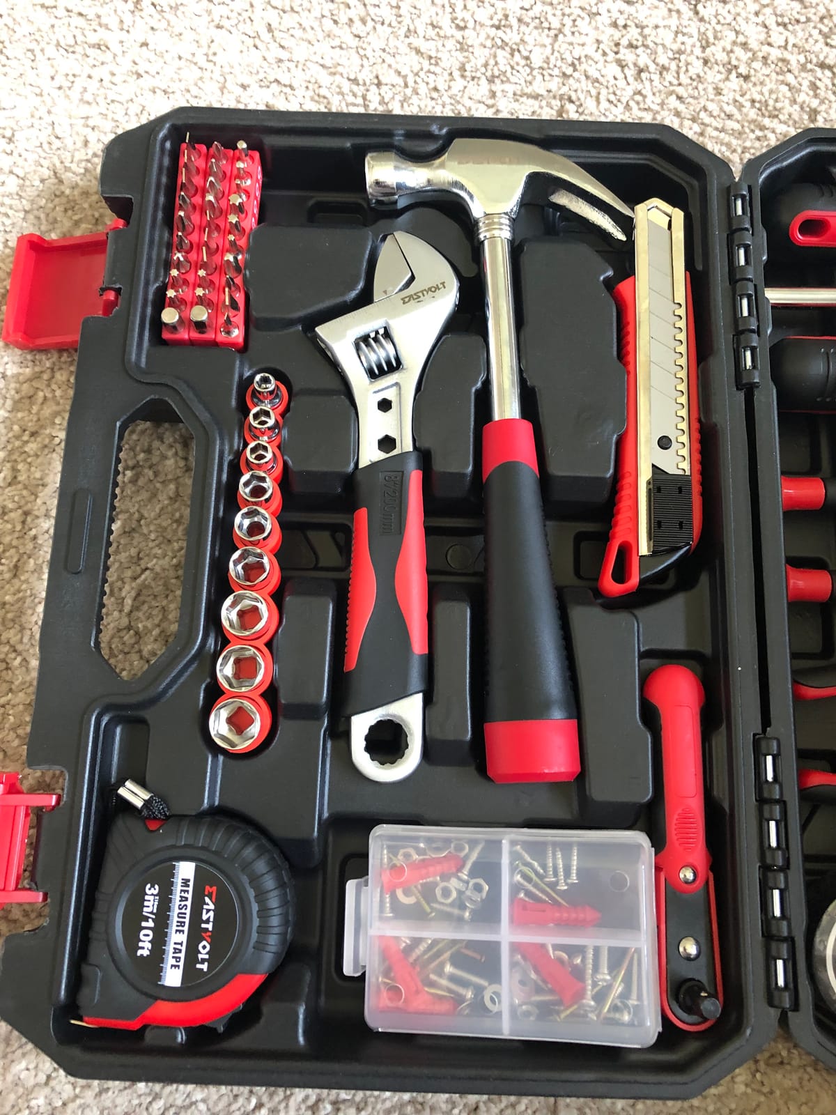 Eastvolt 128-Piece Home Repair Tool Set, Tool Sets for Homeowners, General Household Hand Tool Set with Storage Toolbox, EVHT12801, Black + Red (ASK01) customer photo 1