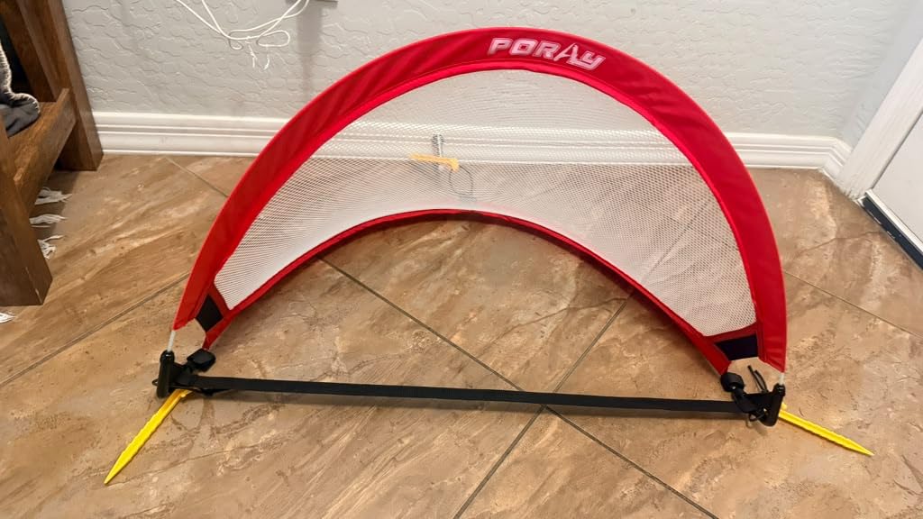 Poray Soccer Goal for Kid Easy-up Set of Two Portable Soccer Net 210D Oxford with 8 Field Marker Cones Extra Stakes Fun for Backyard and Soccer Training customer photo 2