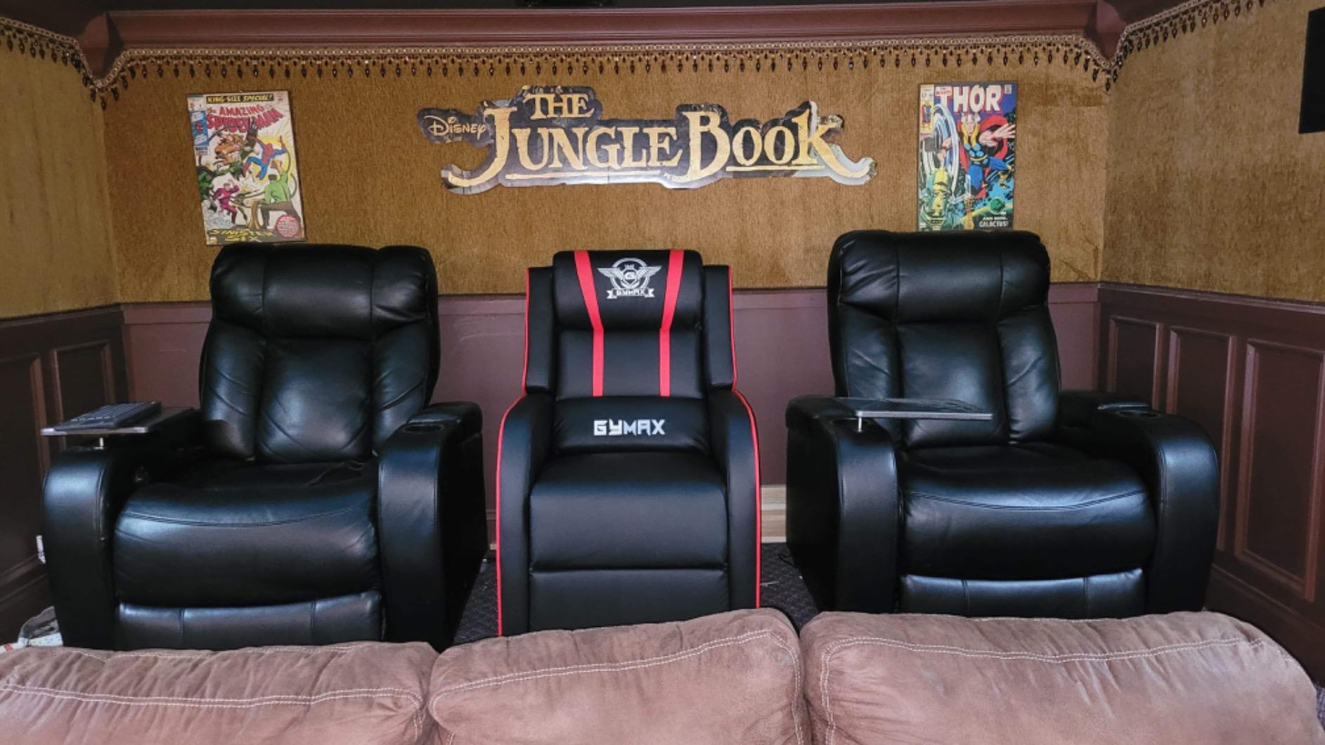 Giantex Gaming Recliner Chair, Adjustable Massage Gaming Chairs for Adults, Ergonomic Comfortable Lounge Leather Sofa w/Footrest, Remote Control & Side Pocket, Racing Style Single Sofa Recliners, Red customer photo 1