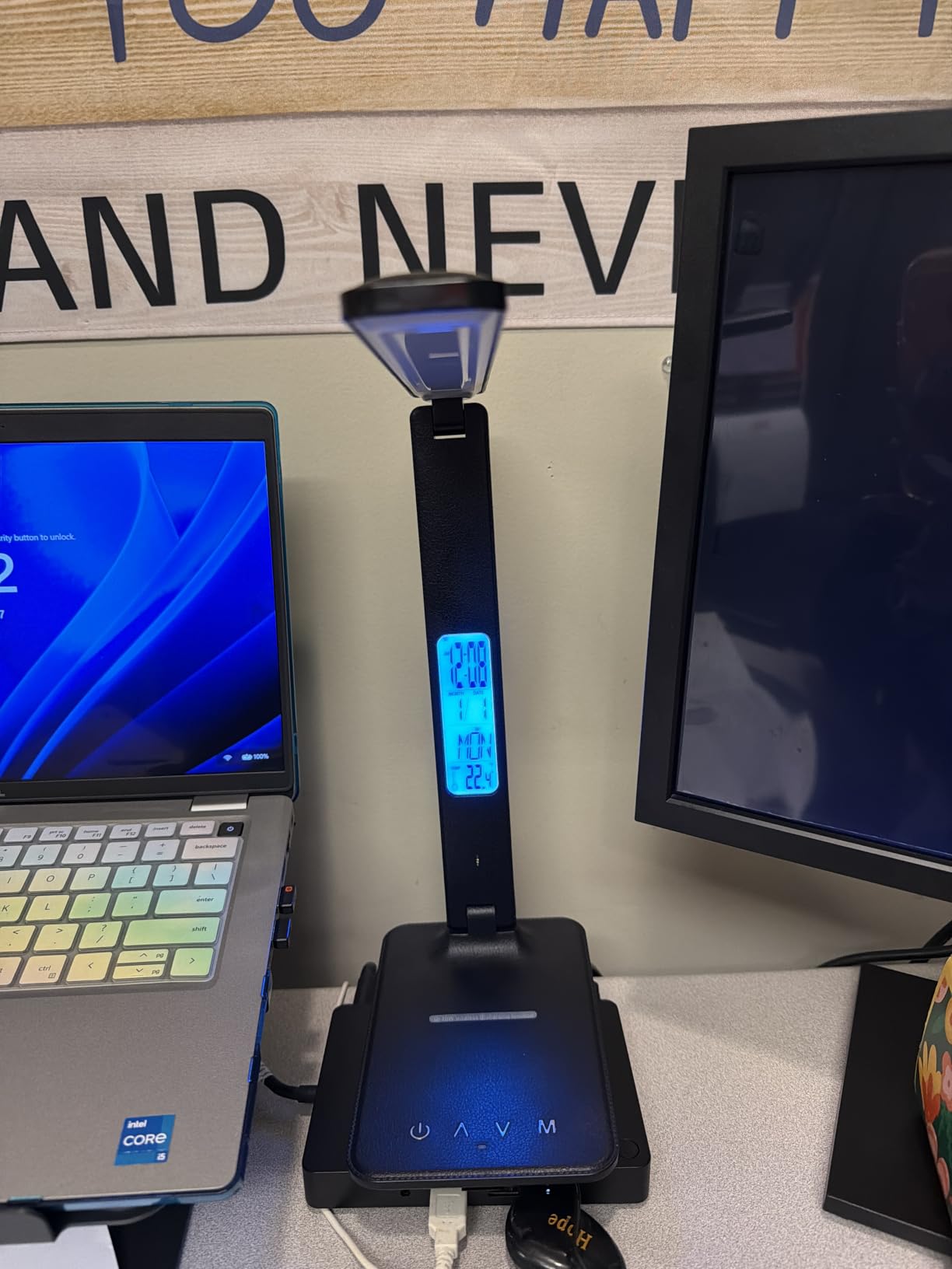 LED Desk Lamp with Wireless Charger, Suitable for Home, Office Dimmable, with USB Charging Port, Built-in Clock, Calendar, Thermometer and Automatic Timing Reading Desk Lamp. customer photo 1