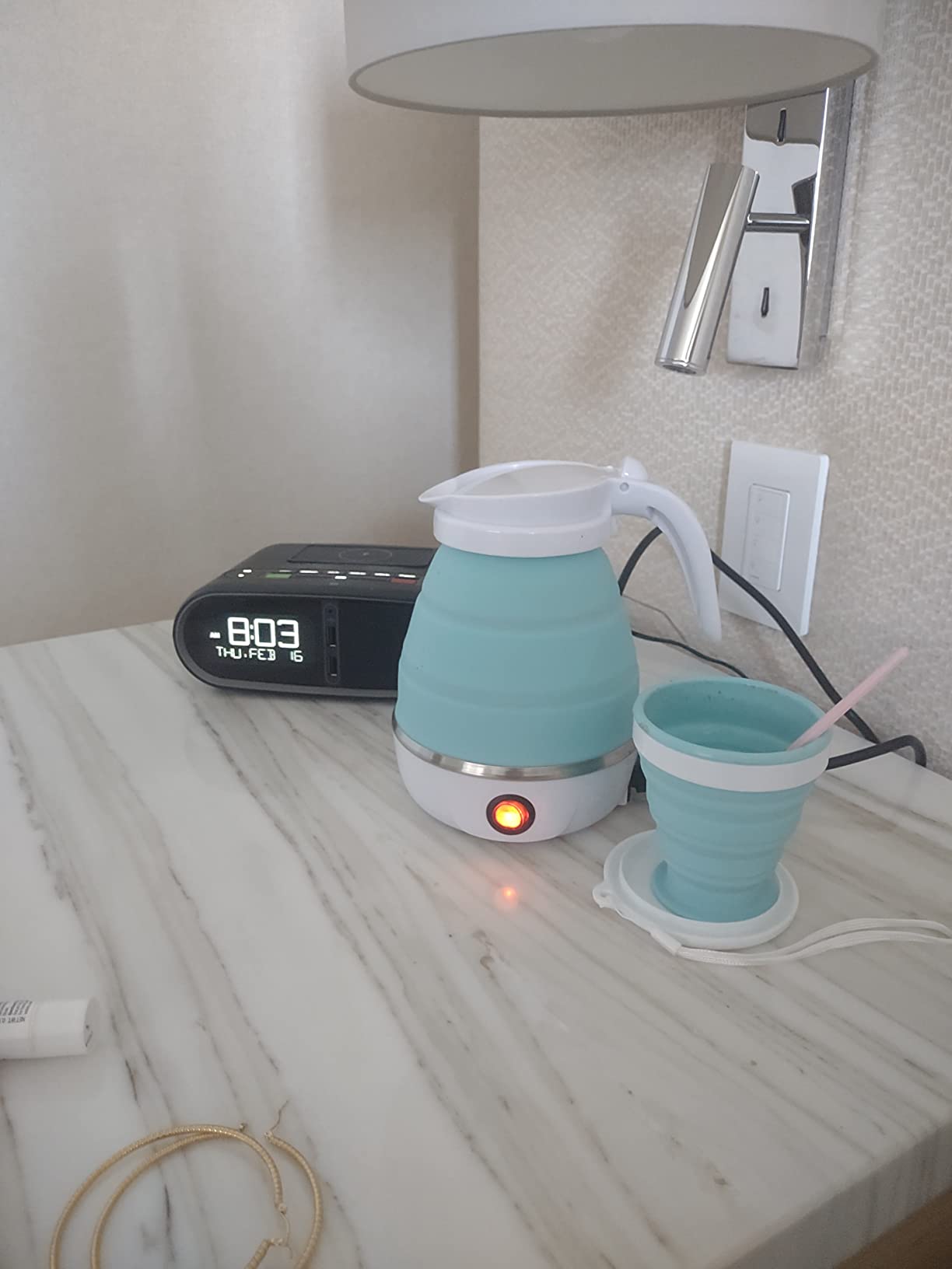 Portable Electric Kettle Travel Size, 600ML Small Foldable Tea Coffee Kettle with Collapsible Bowl and Cups, 5 Min Fast Water Boiling, BPA Free Food Grade Silicone, 110V 400W customer photo 2