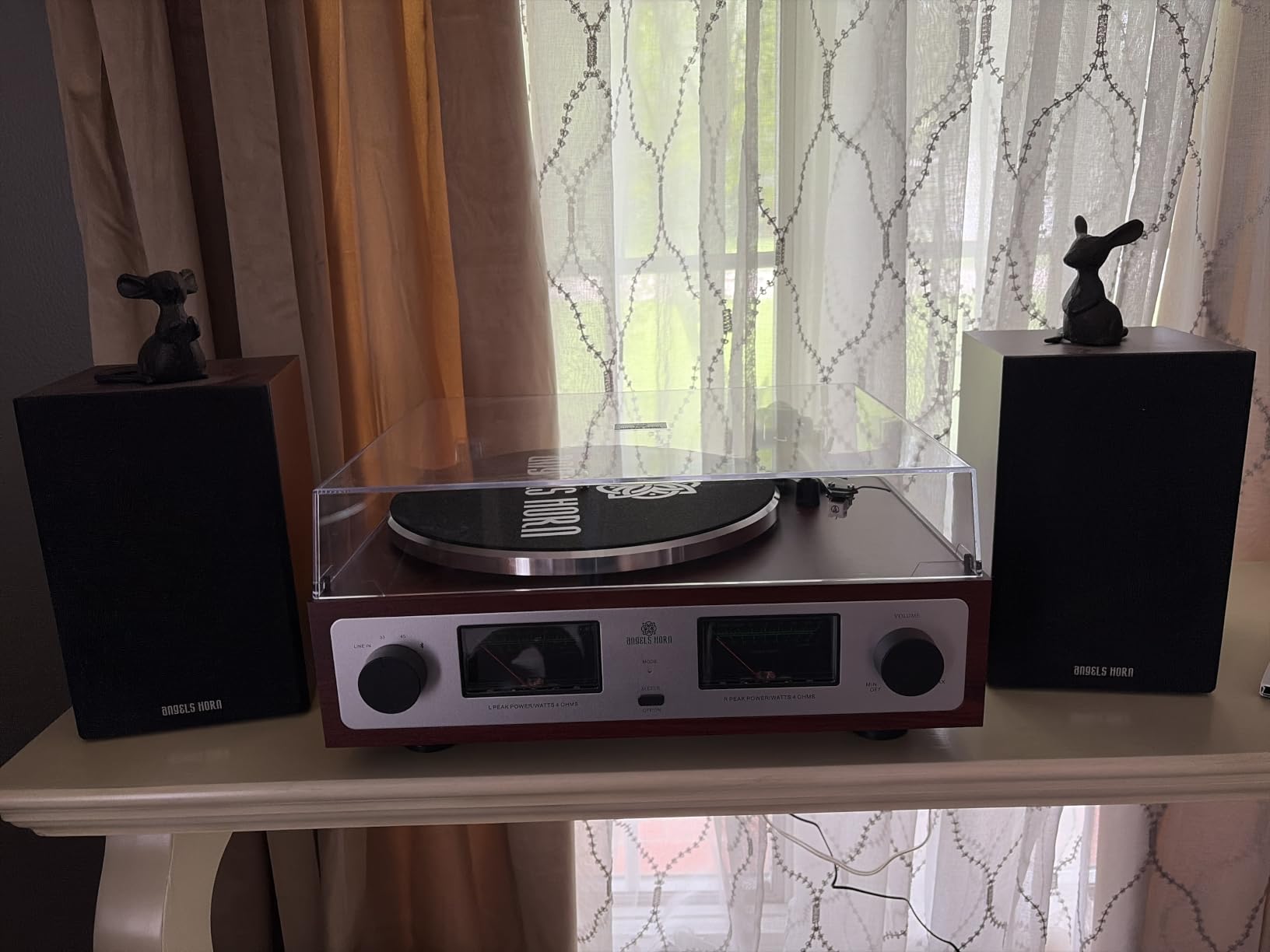 ANGELS HORN Vinyl Record Player Hi Fi System with Stereo Bookshelf Speakers | Bluetooth Turntable, Built-in Phono Preamp, Belt Drive 2-Speed, Adjustable Counterweight, Magnetic Cartridge AT-3600L customer photo 1